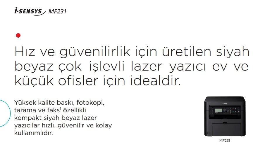 Canon i-Sensys MF231 Çok Fonksiyonlu Yazıcı - Canon MF231 Fotokopi Tarayıcı Lazer Yazıcı
